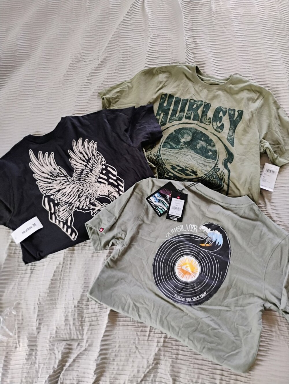 Hurley Men's Graphic Tee , O'Neil NWT T Shirt Bundle Gray Green Black Eagle Smal
